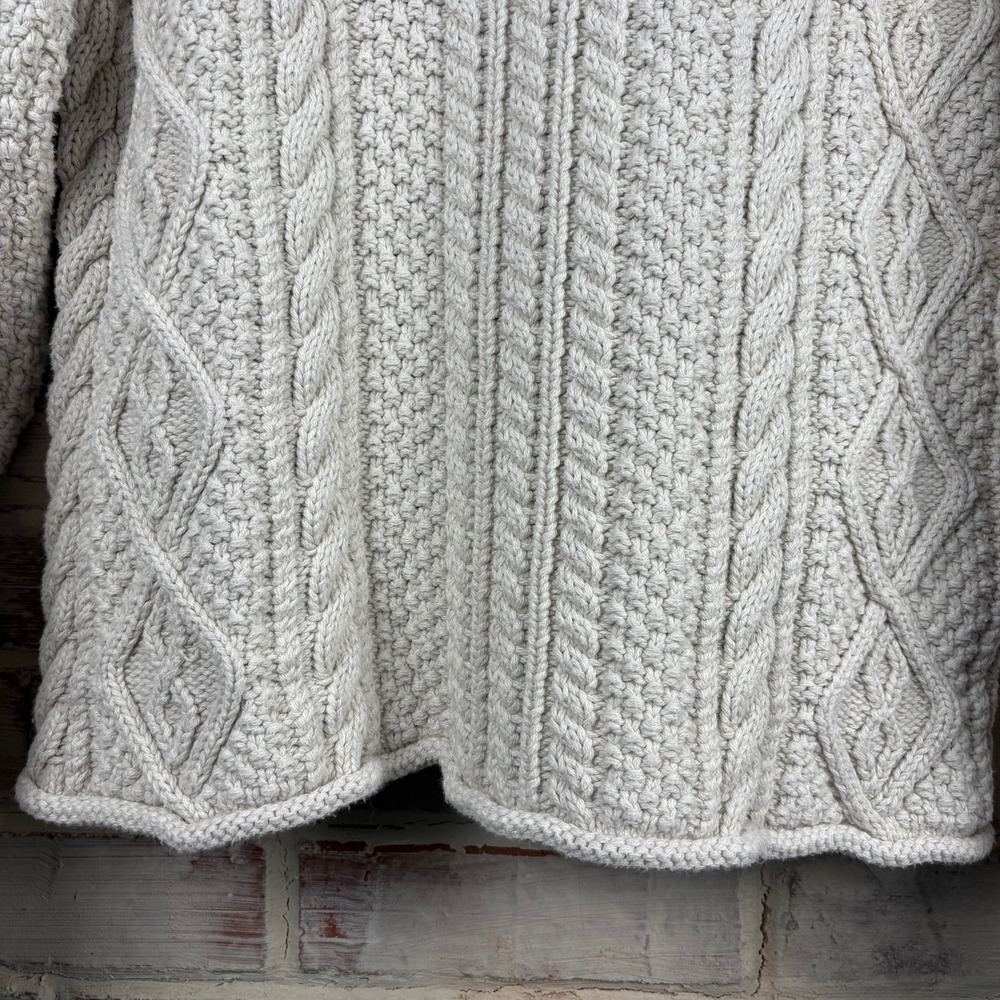 J.Crew Always Oatmeal Cotton Cable Knit Fisherman Sweater Chunky Mock Neck L - Picture 5 of 9